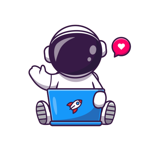 A cute astronaut coding in a space suit